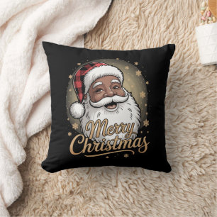 African American Christmas Pajamas Santa Claus  Throw Pillow