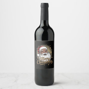 African American Christmas Pajamas Santa Claus  Wine Label