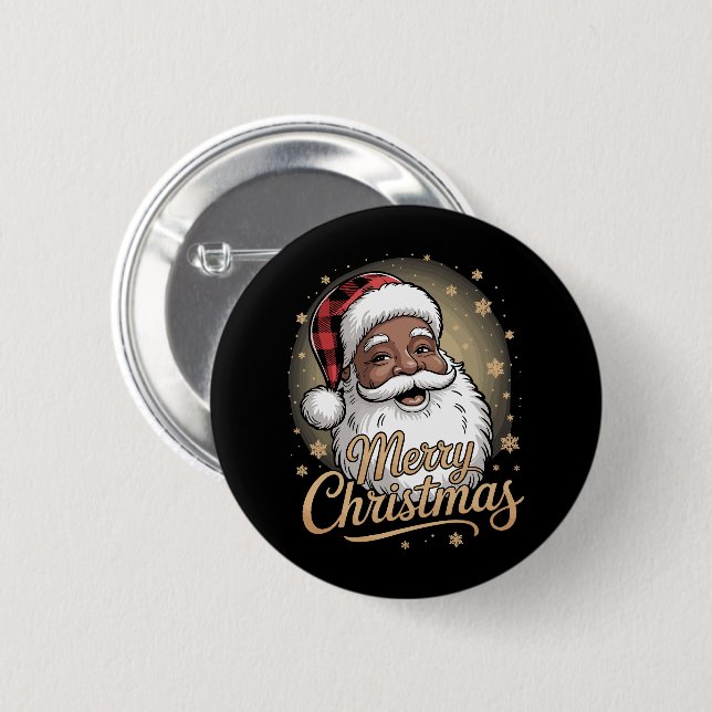 African American Christmas Pyjamas Santa Claus  2 Inch Round Button (Front & Back)