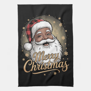 African American Christmas Pyjamas Santa Claus Kitchen Towel