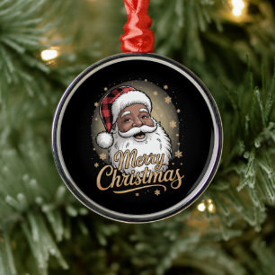 African American Christmas Pyjamas Santa Claus  Metal Ornament