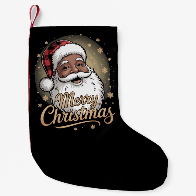 African American Christmas Pyjamas Santa Claus  Small Christmas Stocking (Front)