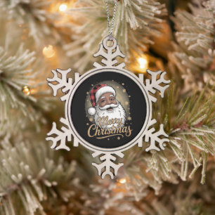 African American Christmas Pyjamas Santa Claus Snowflake Pewter Christmas Ornament