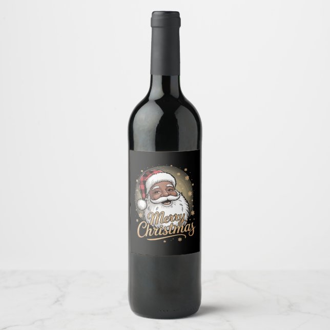 African American Christmas Pyjamas Santa Claus  Wine Label (Front)