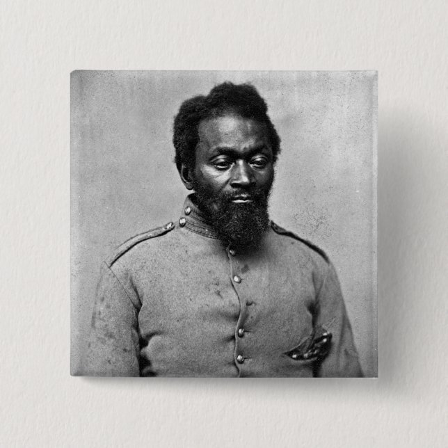 African American Civil War Soldier, 1861 2 Inch Square Button (Front)