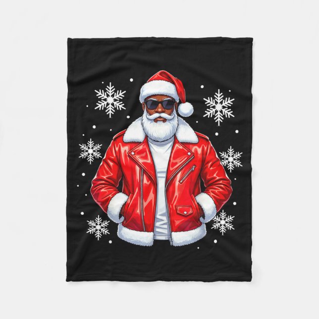 African American Cool Santa Claus Christmas Pajama Fleece Blanket (Front)
