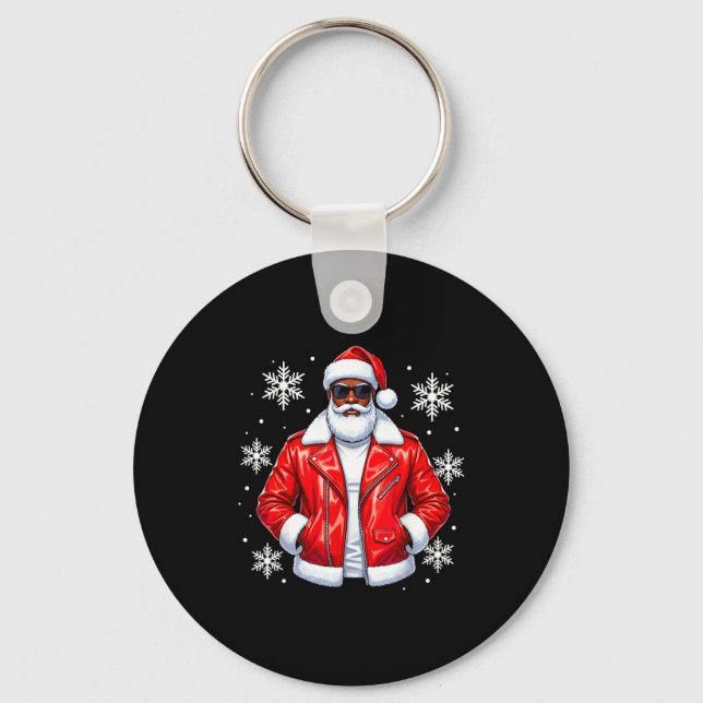 African American Cool Santa Claus Christmas Pajama Keychain (Front)