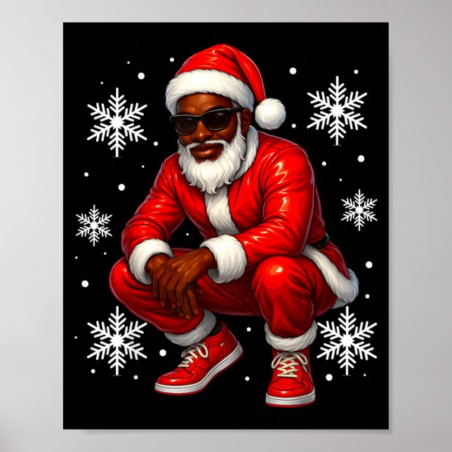 African American Cool Santa Claus Christmas Pajama Poster (Front)