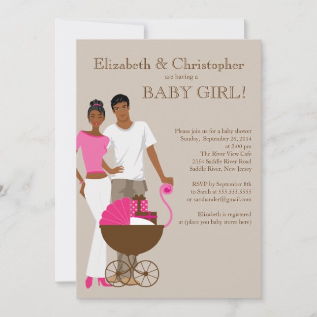 African American Couple Carriage Baby Shower Invitation (Front)