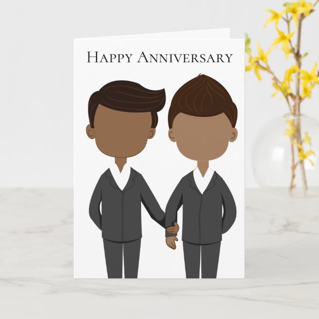 African American Couple Gay Men Happy Anniversary Card (Yellow Flower)