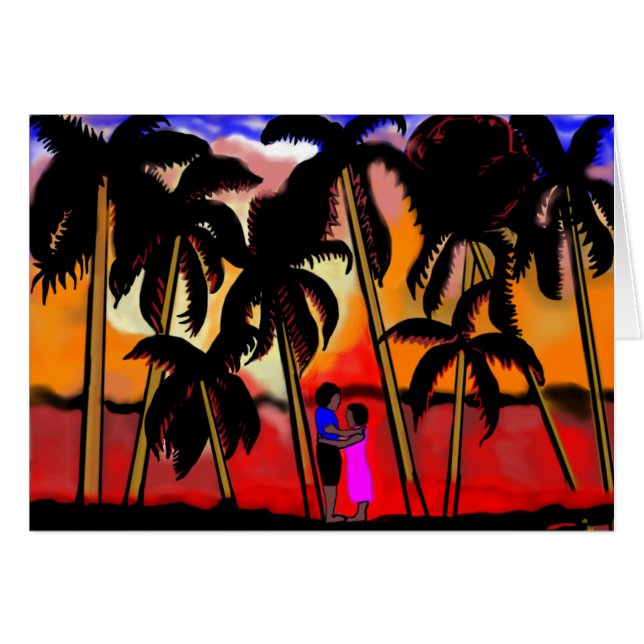 African American couple on beach with palm trees (Front Horizontal)