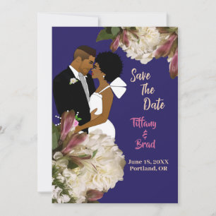African American Couple Royal Blue Wedding Save The Date