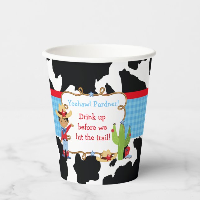 African American Cowboy Western Birthday Party Paper Cups (Front)