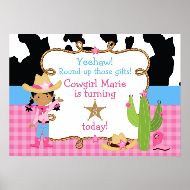 African American Cowgirl Birthday Party Poster (Front)