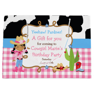 African American Cowgirl Western Thank You Large Gift Bag