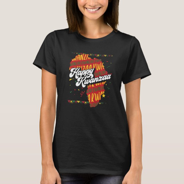 African-American Culture  African Map  Happy Kwanz T-Shirt (Front)