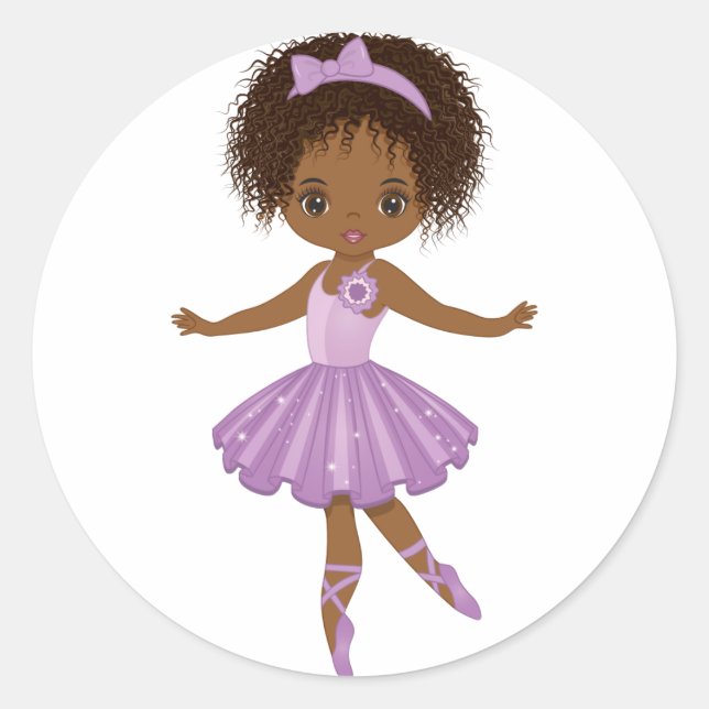 African American Cute Ballerina Round Sticker (Front)