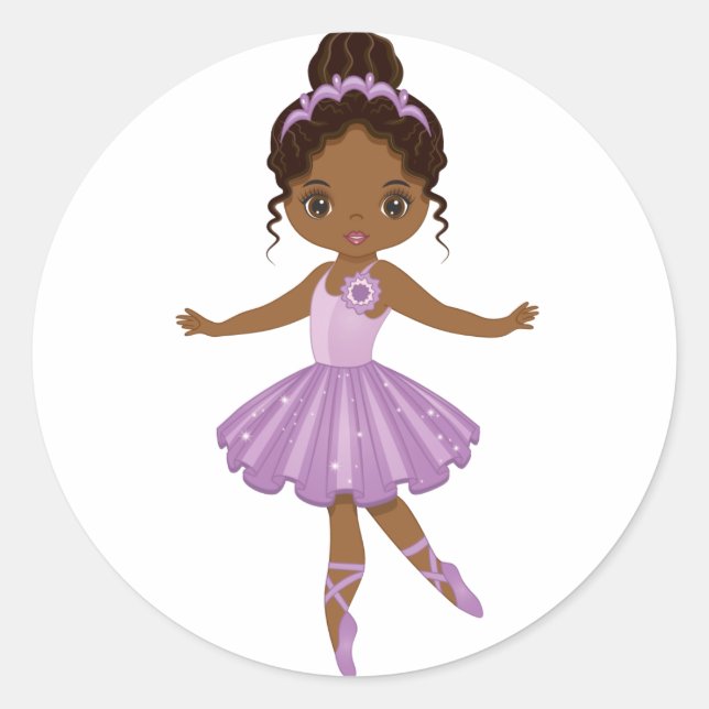 African American Cute Ballerina Round Sticker (Front)