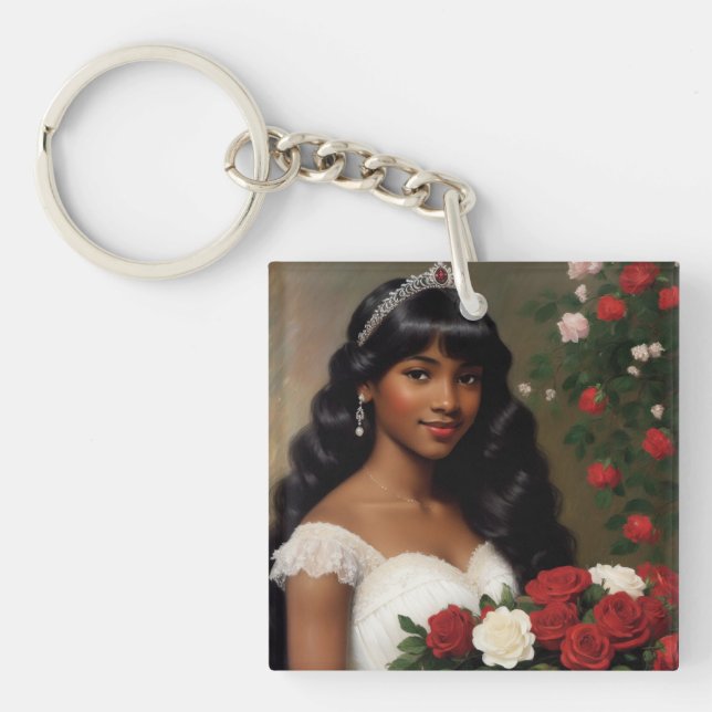 African American Debutante Roses Art Keychain (Front)