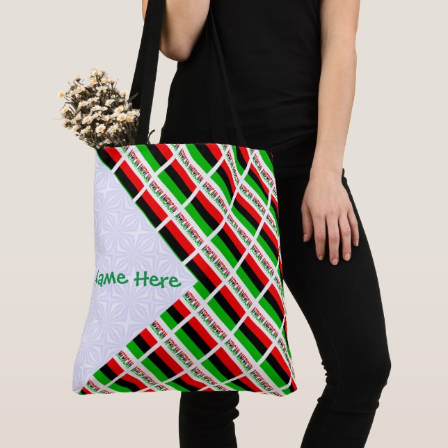 African American Diaspora Flag Tiled Green Person Tote Bag (Close Up)