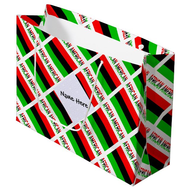 African American Diaspora Flag Tiled Personalized  Large Gift Bag (Front Angled)