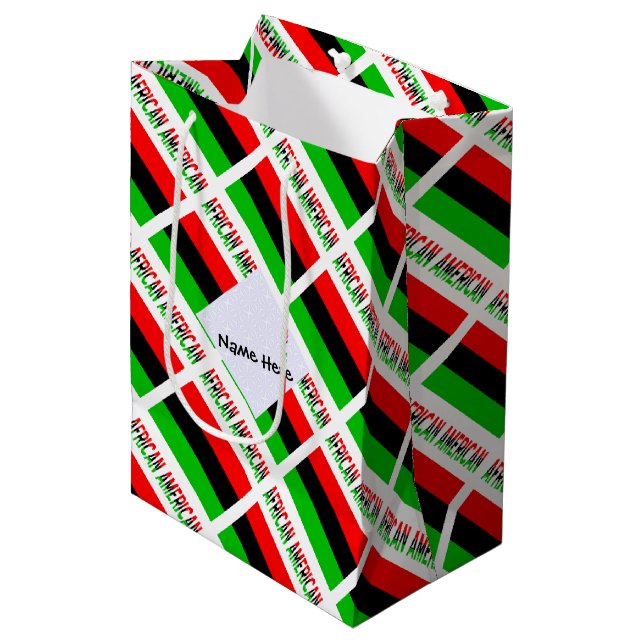 African American Diaspora Flag Tiled Personalized  Medium Gift Bag (Front Angled)