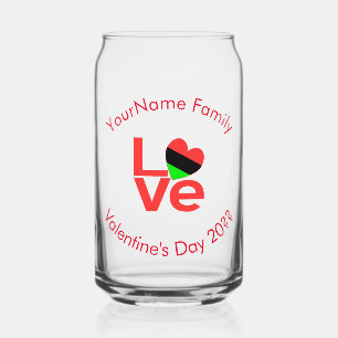 African American Diaspora Red LOVE Personalized Can Glass