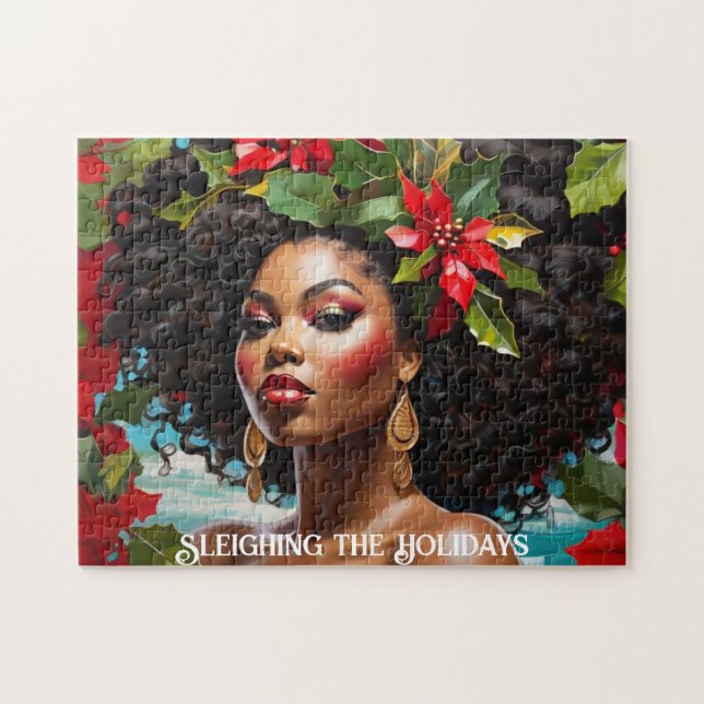 African American Diva Christmas Holly Illustration Jigsaw Puzzle (Horizontal)