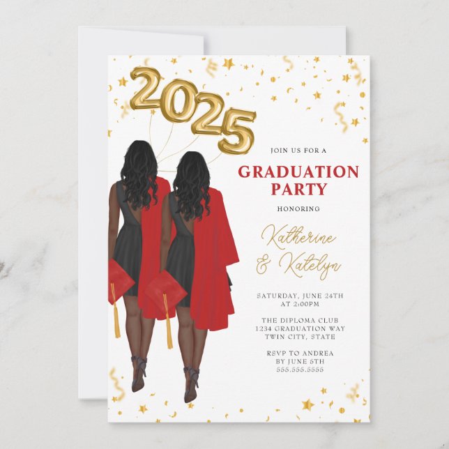 African American Double Graduation Party Invitation (Front)