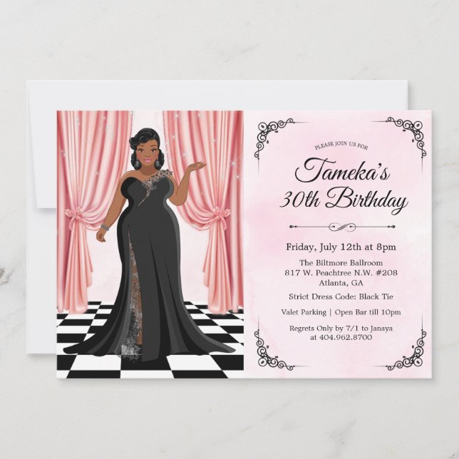 African American Elegant Gown Birthday Invitation (Front)