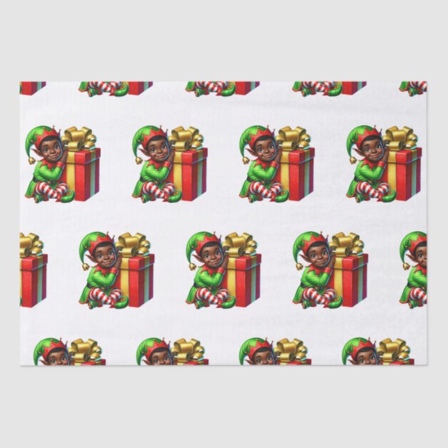 African American Elf Christmas Tissue Paper (Front)
