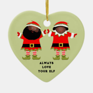 African-American Elves Ceramic Ornament