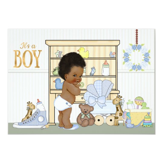 African American Ethnic Baby Boy Shower Invitation