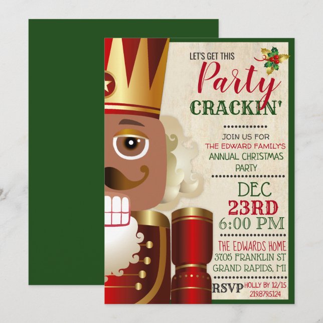 African American Ethnic Nutcracker Holiday  Invitation (Front/Back)