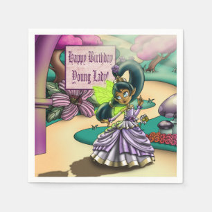 African American Fairy and Anemones Birthday Napkin