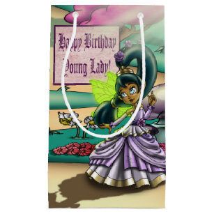 African American Fairy and Anemones Birthday Small Gift Bag