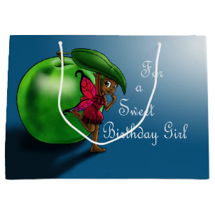 African American Fairy and Apple Birthday Large Gift Bag