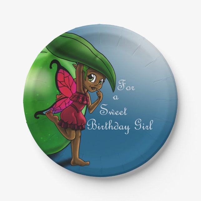 African American Fairy and Apple Birthday Paper Plate (Front)