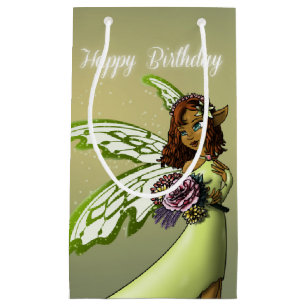 African American Fairy and Flowers Birthday Small Gift Bag