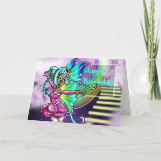 African American Fairy and Rainbow Birthday Card (Front)