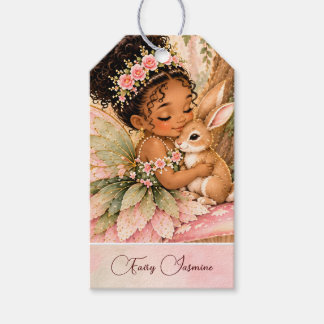 African American Fairy Bunny Birthday Gift Tags