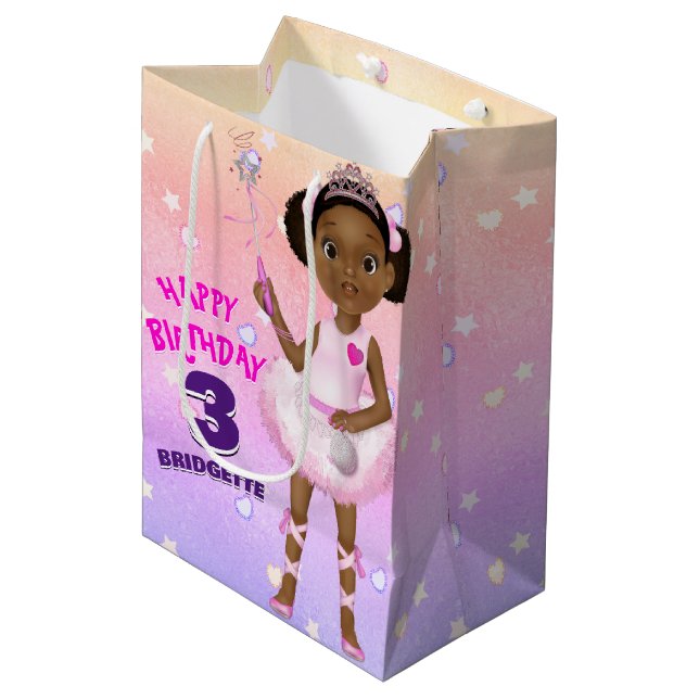 African American Fairy Princess Ballerina Medium Gift Bag (Front Angled)
