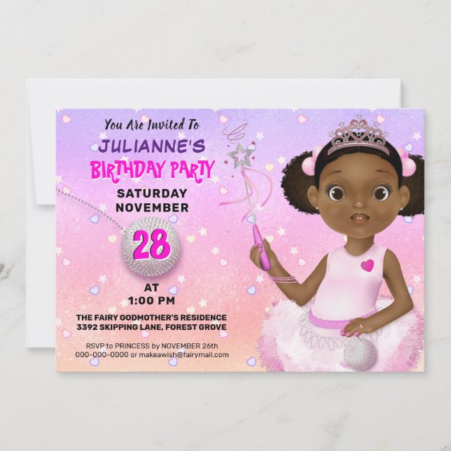 African American Fairy Princess Birthday Invitation (Front)