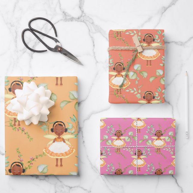 African American Fairy Wrapping Paper Sheet (Front)