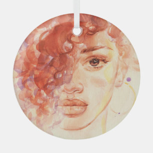 African American fashion, watercolor illustration. Glass Ornament