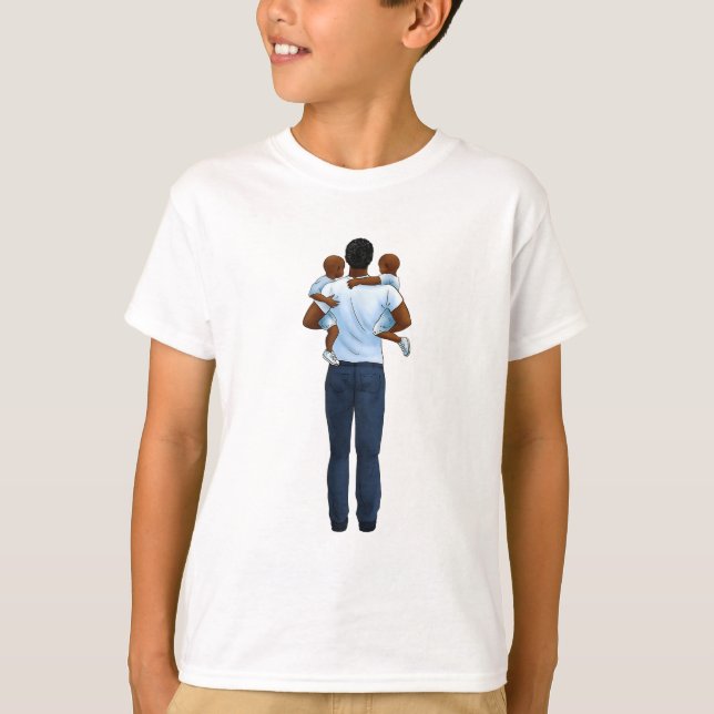 African American Father's Day Dad and Two Children T-Shirt (Front)