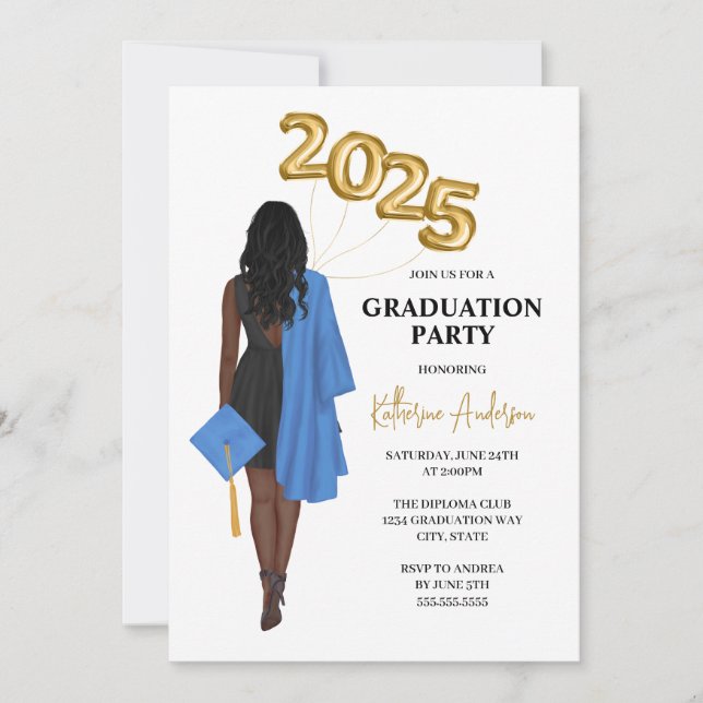 African-American Female 2025 Graduation Invitation (Front)