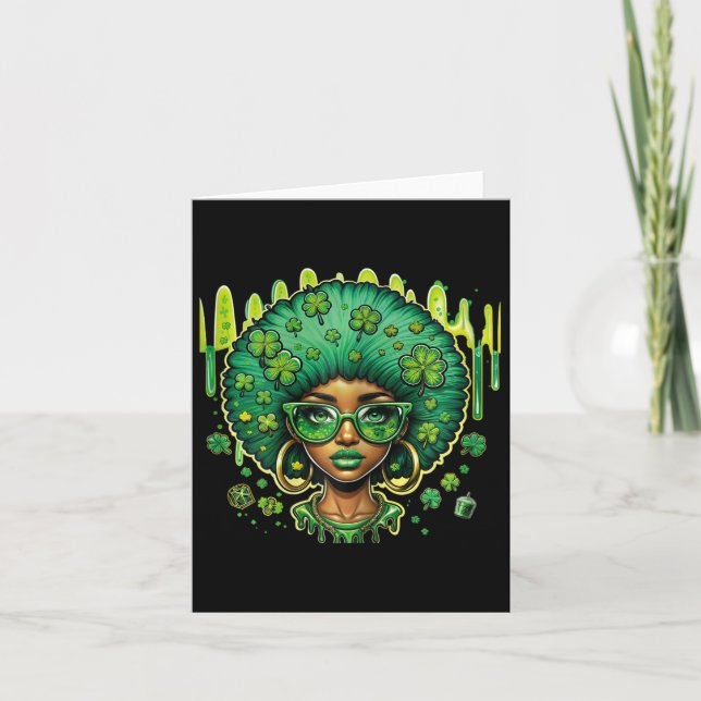 African American Female Leprechaun Black St Patric Card (Front)