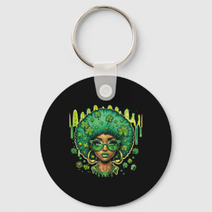 African American Female Leprechaun Black St Patric Keychain