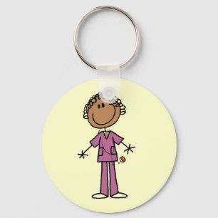 African American Female Stick Figure Nurse Keychain